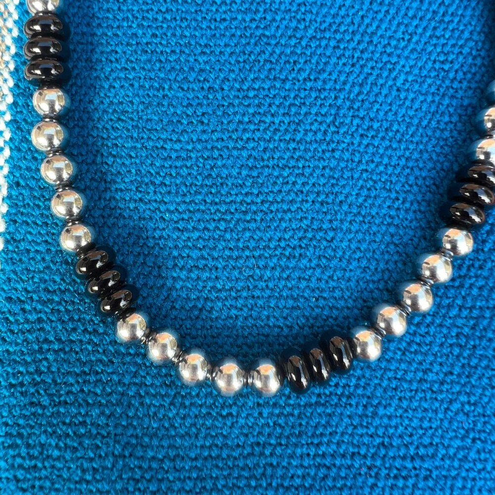 Sterling Silver & Black Onyx 18″ Beaded Necklace New - Picture 16 of 16